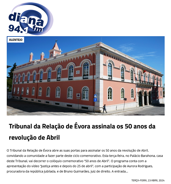 Tribunal da Relação de Évora assinala os 50 anos da revolução de Abril