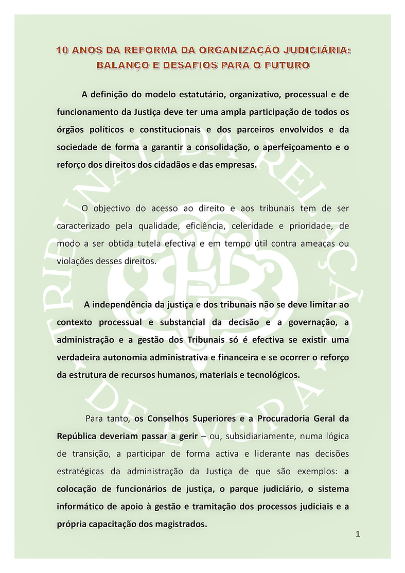 CONCLUSÕES | 10 ANOS DA REFORMA DA ORGANIZAÇÃO JUDICIÁRIA: BALANÇO E DESAFIOS PARA O FUTURO